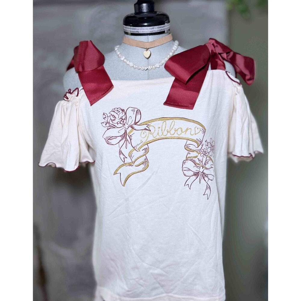 Liz Lisa Off Shoulder Ribbon Print Top Jfashion Gyaru Himekaji Shoujo Girl Japan - Picture 9 of 15